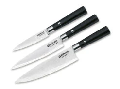 Boker Damascus Black Kitchen Knife Trio With Towel - 3 ONLY AT THIS PRICE