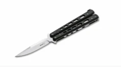 Boker Knives Boker Plus 06EX226 Balisong Satin D2 Blade With Black G10 Handles Small Butterfly Knife